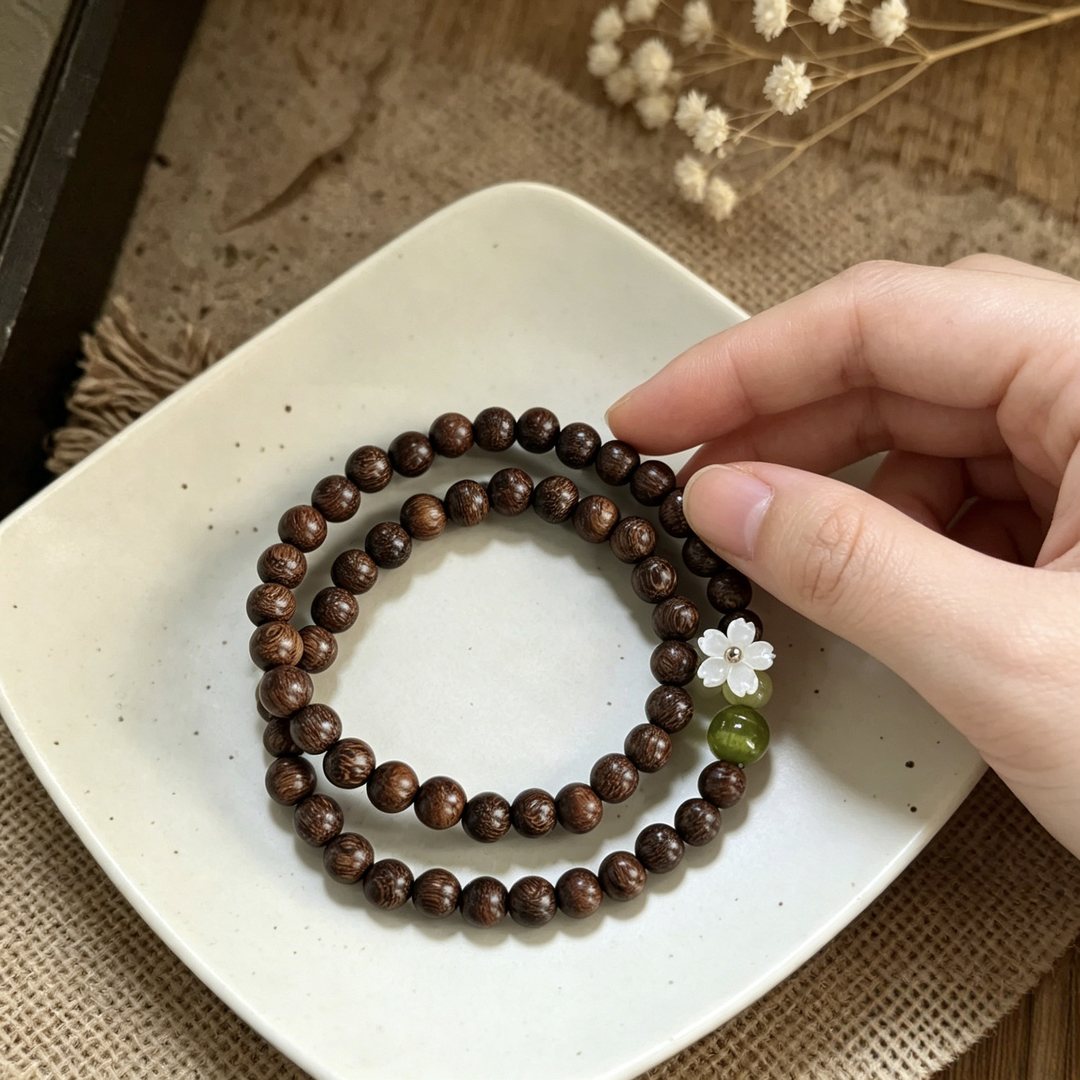 Vòng gỗ hoa lê vân nâu kiểu vòng kép