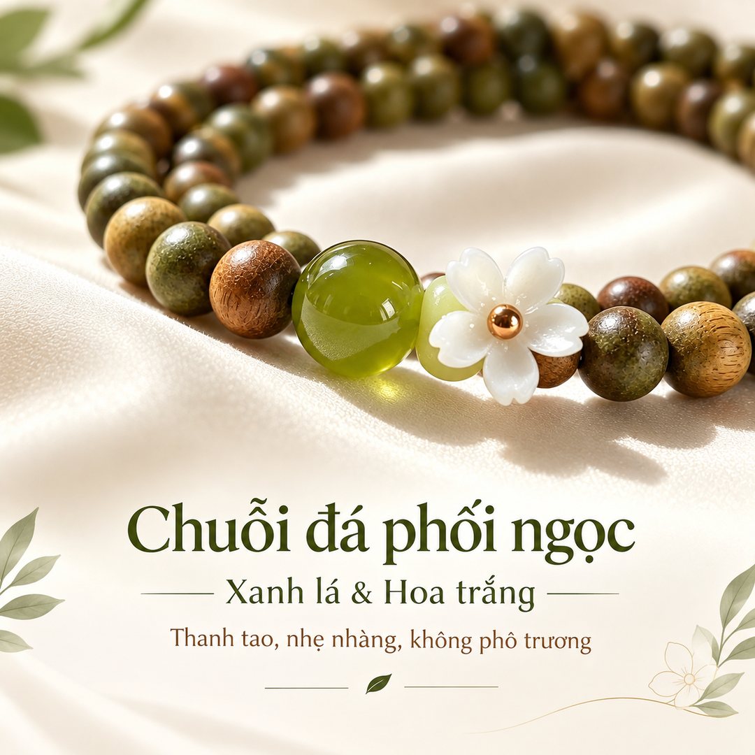 Vòng gỗ hoa lê vân xanh phối ngọc